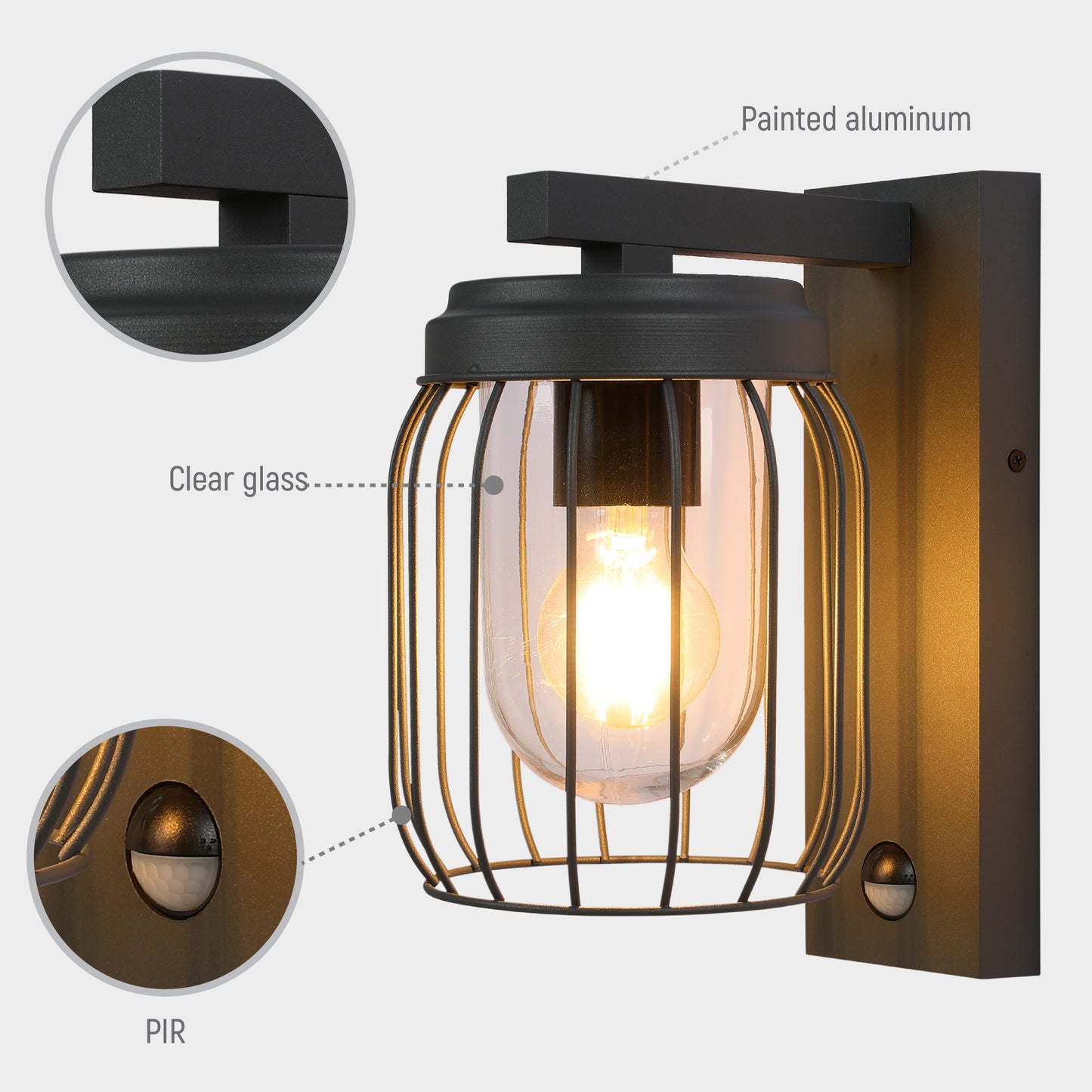 Outdoor Wall Light C0302 E27 Dark Grey With Motion Sensor