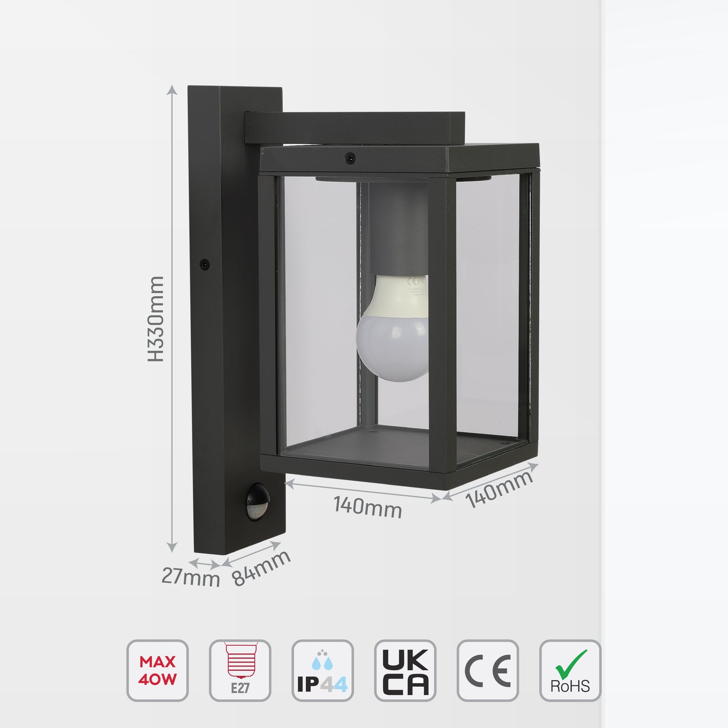 Outdoor Wall Light N800 E27 Dark Grey With Motion Sensor