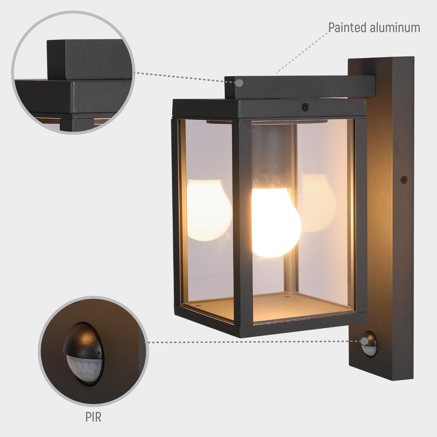 Outdoor Wall Light N800 E27 Dark Grey With Motion Sensor