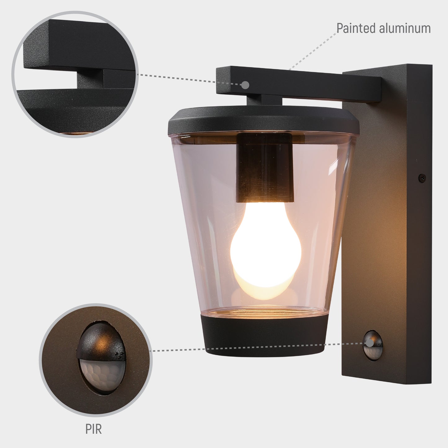 Outdoor Wall Light G1702 E27 Dark Grey With Motion Sensor