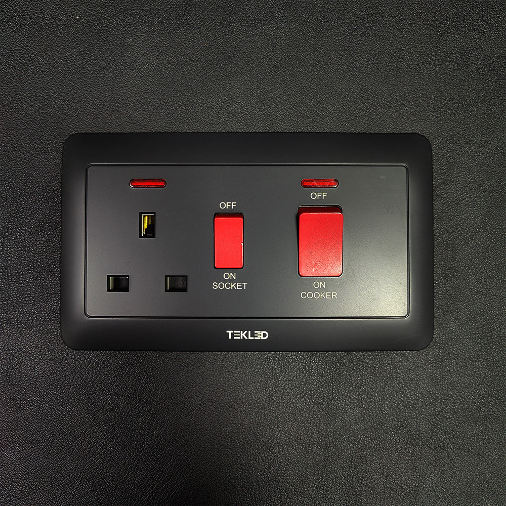 BLACK 45A Cooker Unit Control Switch Socket(TEKLED)