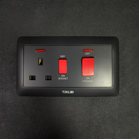 BLACK 45A Cooker Unit Control Switch Socket(TEKLED)