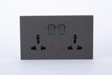 SWITCHED DOUBLE 3 PIN UNIVERSAL SOCKET WITH NEON S60-046 BABY FACE (TEKLED ELECTRIC)