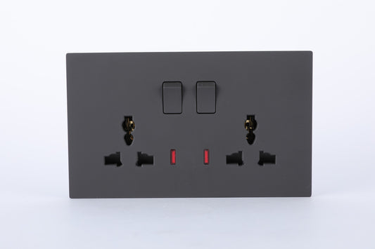 SWITCHED DOUBLE 3 PIN UNIVERSAL SOCKET WITH NEON S60-046 BABY FACE (TEKLED ELECTRIC)