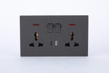 SWITCHED DOUBLE 3 PIN UNIVERSAL SOCKET WITH A+C PORT (FAST CHARGE) S60-056 BABY FACE (TEKLED ELECTRIC)