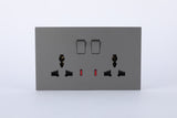 SWITCHED DOUBLE 3 PIN UNIVERSAL SOCKET WITH NEON S60-046 BABY FACE (TEKLED ELECTRIC)