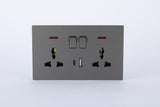 SWITCHED DOUBLE 3 PIN UNIVERSAL SOCKET WITH A+C PORT (FAST CHARGE) S60-056 BABY FACE (TEKLED ELECTRIC)