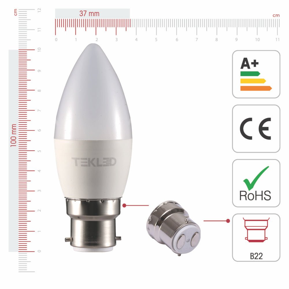 CANDLE BULB C37 DIMM B22 6W NEW 2700K UK