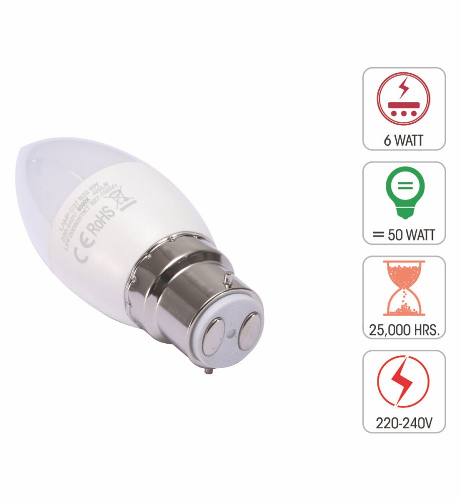 CANDLE BULB C37 DIMM B22 6W NEW 2700K UK