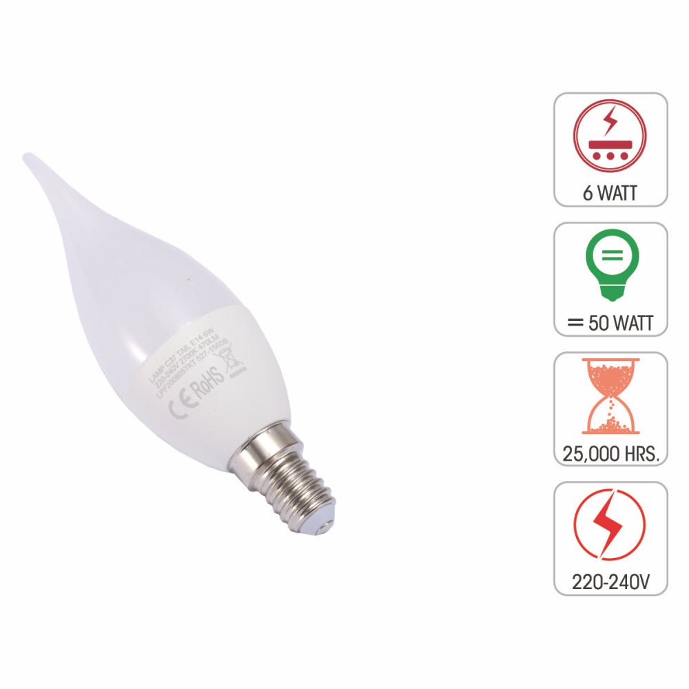 C37 TAIL E14 6W 6000K 470LM 220-240V UK