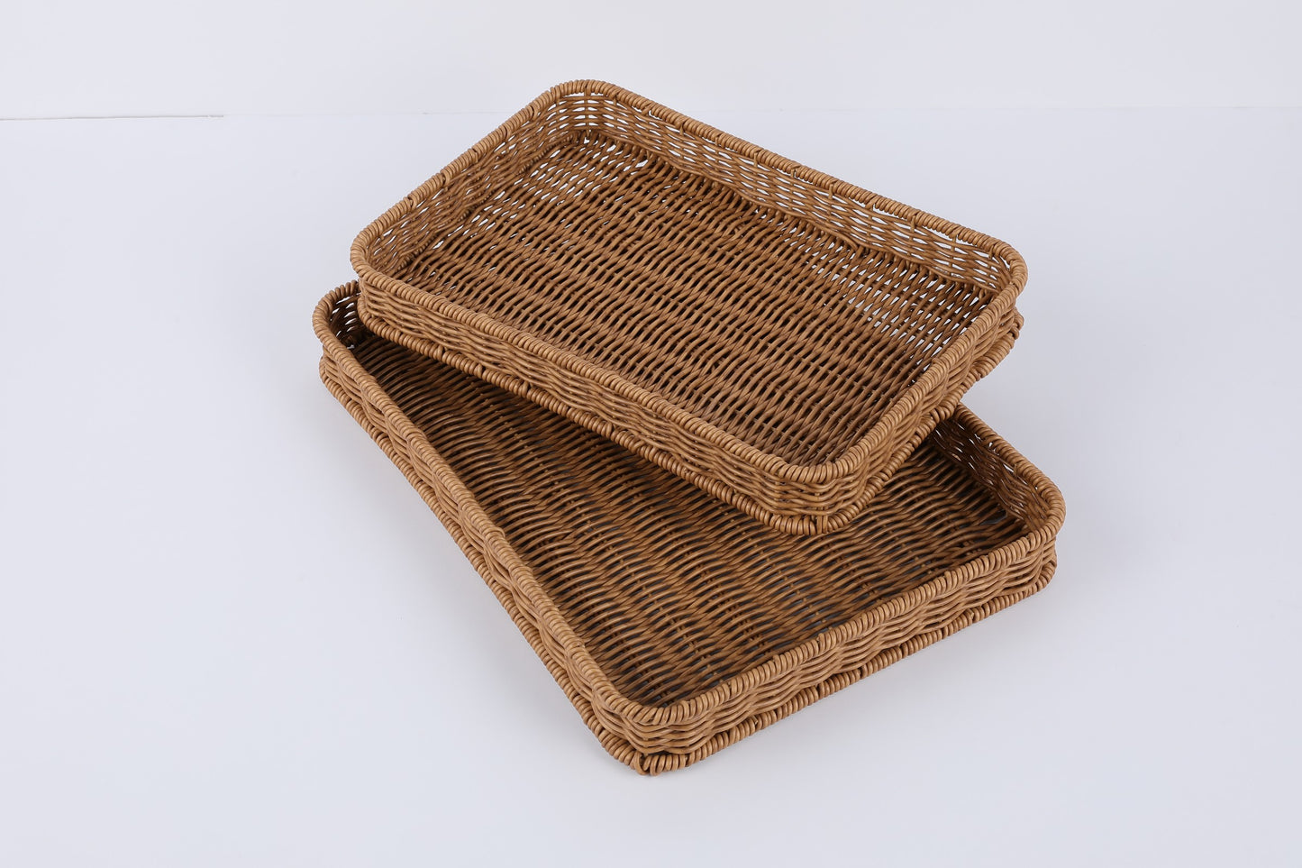 BROWN HX2887 SET OF 2 RECTANGLE SHAPE PLASTIC BASKET (TEKLED)