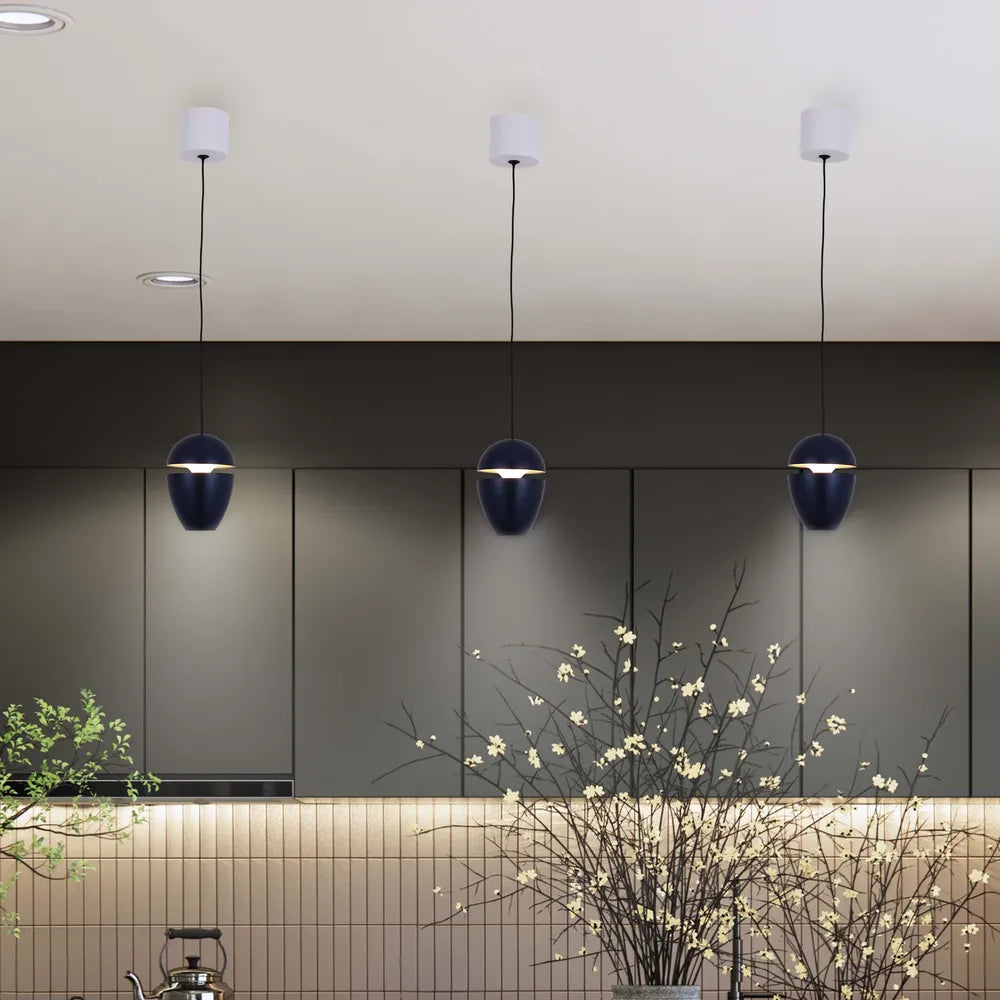 Warm white acorn LED pendant downlight adds a cozy ambiance to modern kitchen or dining areas, enhancing contemporary decor and lighting.150-19074