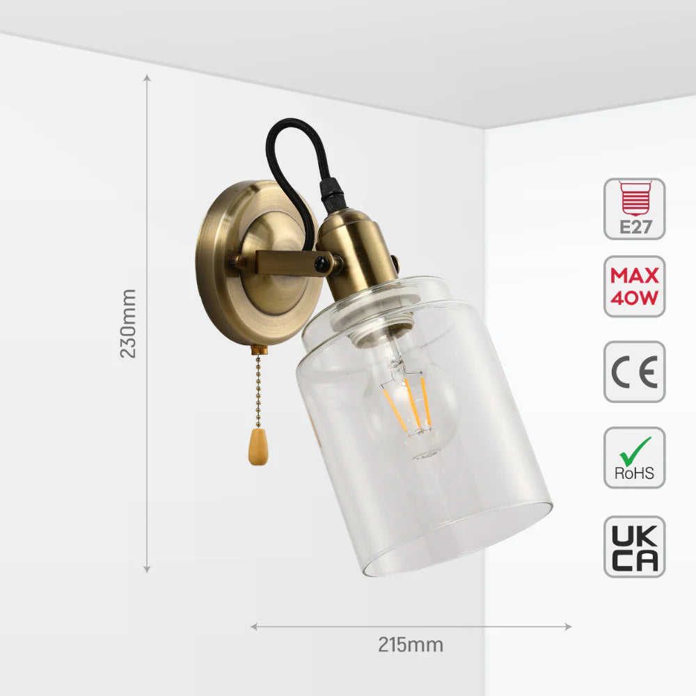 Glass Cone Wall Light Adjustable with Pull Down Switch