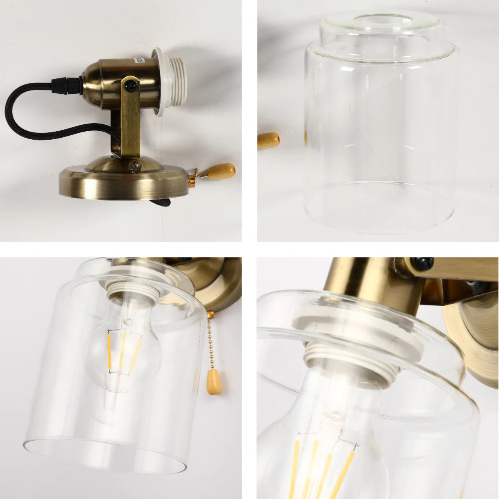 Glass Cone Wall Light Adjustable with Pull Down Switch