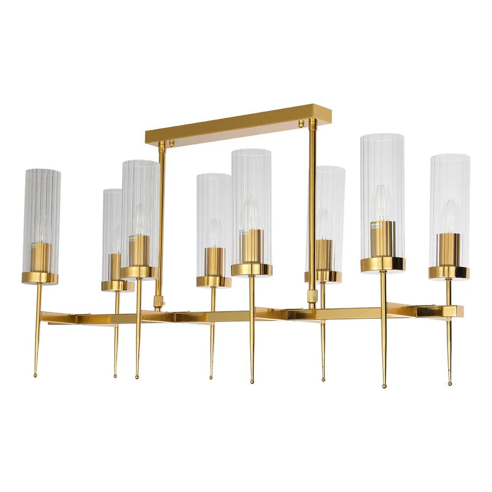 Chandelier TEKLED American Fluted Glass Chandelier Ceiling Light-Gold-159-18222