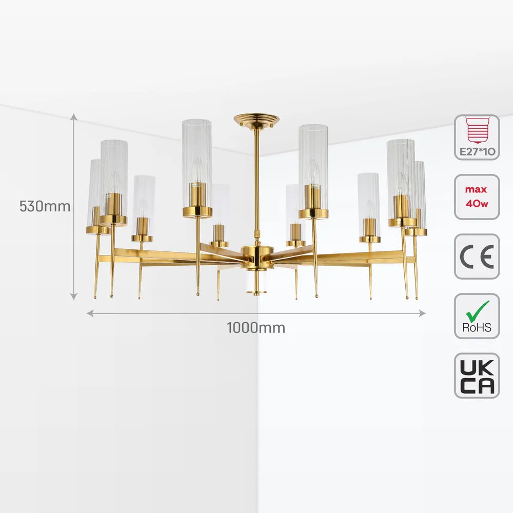 Size and technical specs of the American Fluted Glass Chandelier Ceiling Light-159-18224