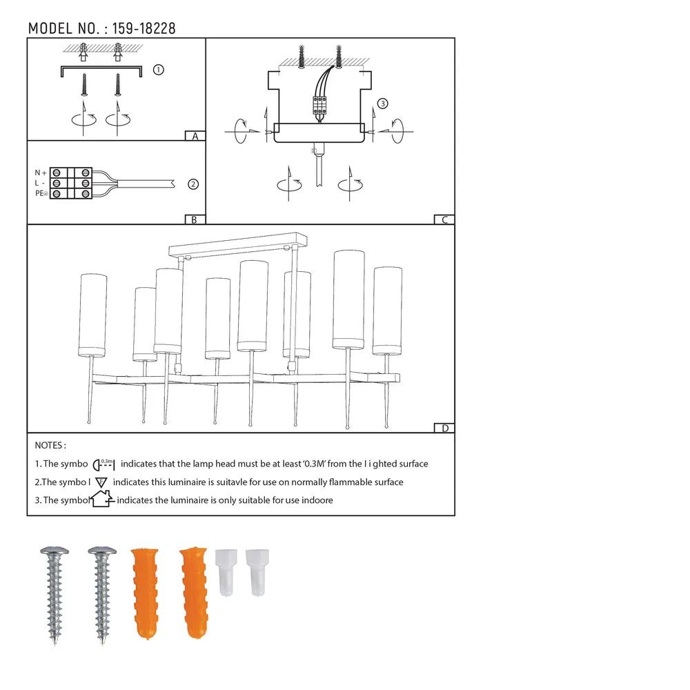 User manual for American Fluted Glass Chandelier Ceiling Light-159-18228