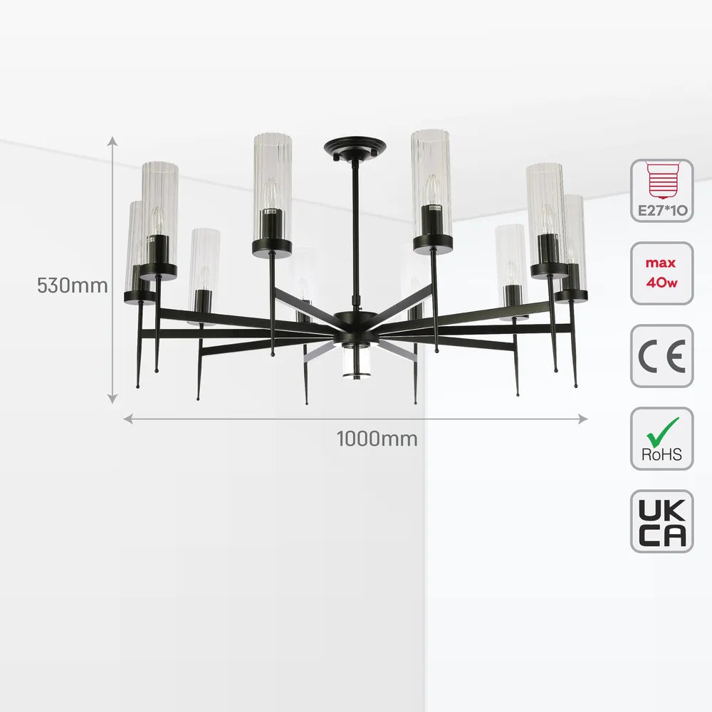 Size and technical specs of the American Fluted Glass Chandelier Ceiling Light-159-18230