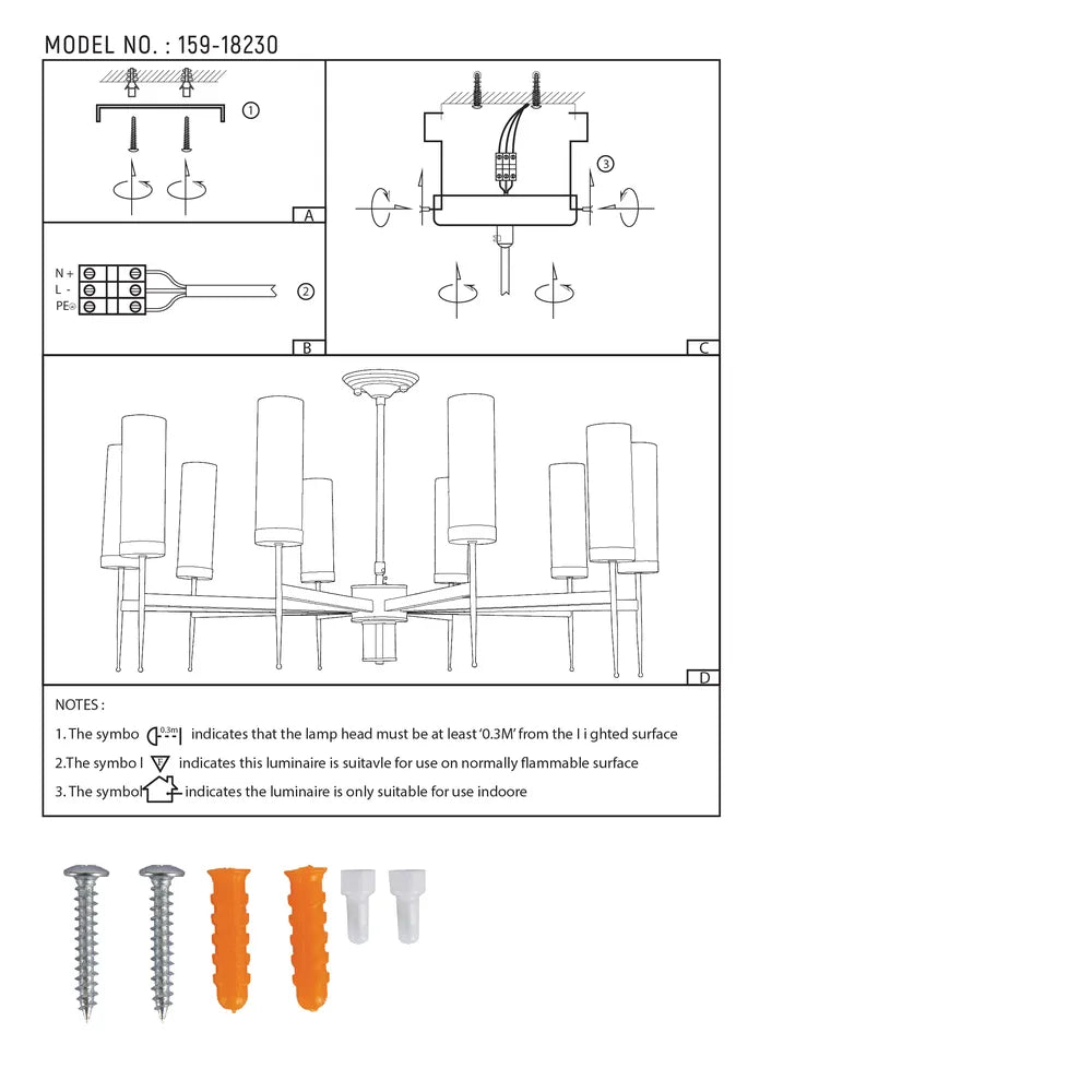 User manual for American Fluted Glass Chandelier Ceiling Light-159-18230