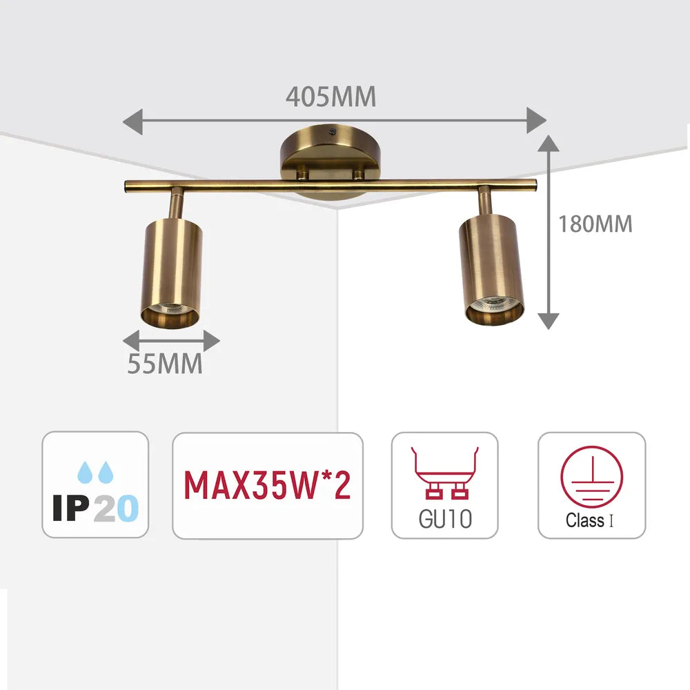 Size and technical specs of the Antique Brass GU10 Spotlight Bar-172-030622