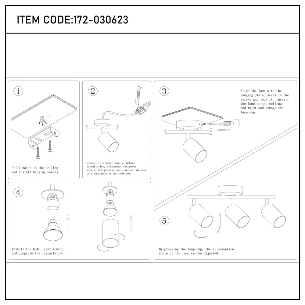 User manual for Antique Brass GU10 Spotlight Bar-172-030623