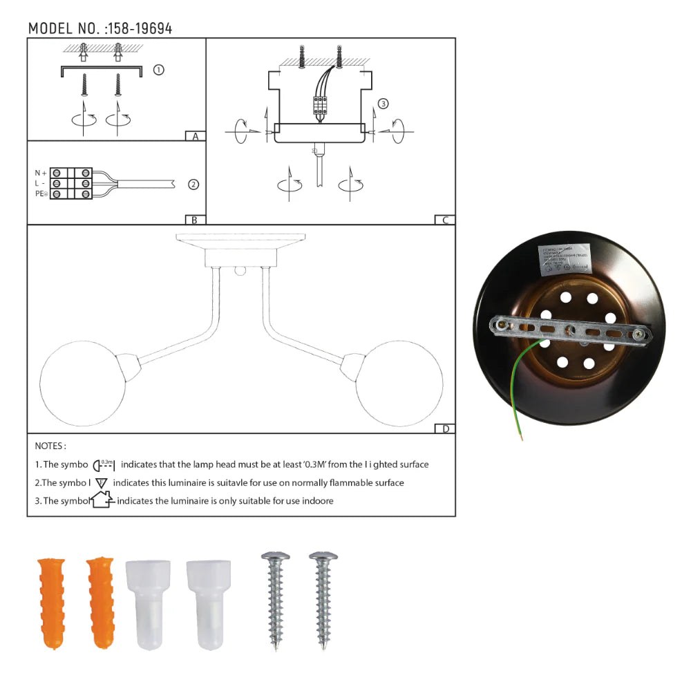 User manual for Antique Brilliance Dimpled Globe Light | Opal Essence Semi-Flush Mount | 5 or 8 Lamps | TEKLED 158-19694