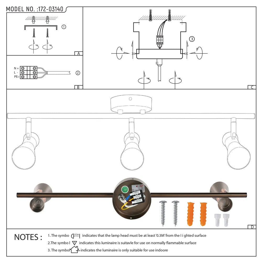 User manual for Antique Bronze & Copper Adjustable Track Spotlights-172-03140