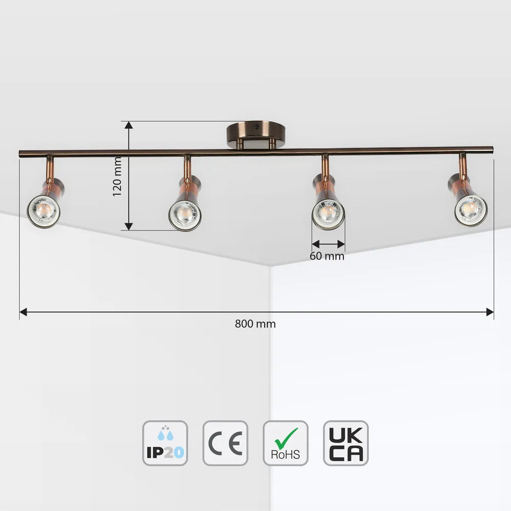 Size and technical specs of the Antique Bronze & Copper Adjustable Track Spotlights-172-03141