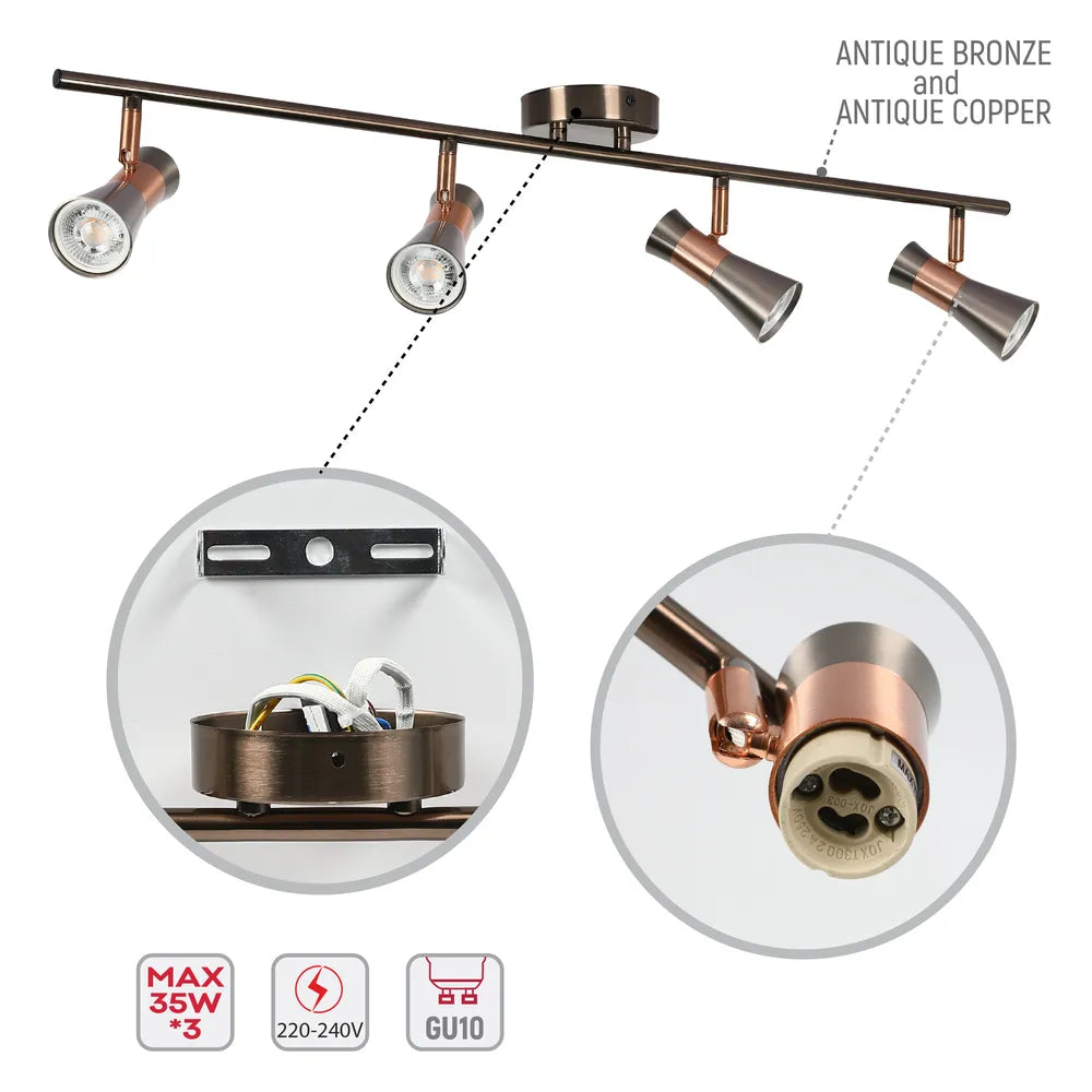 Details of the Antique Bronze & Copper Adjustable Track Spotlights-172-03141