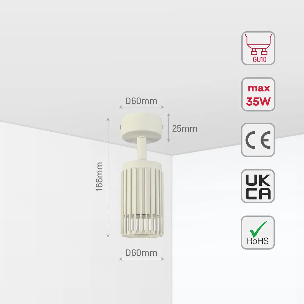 Size and technical specs of the Aria Cage-Bar Adjustable GU10 Spotlight-172-03152