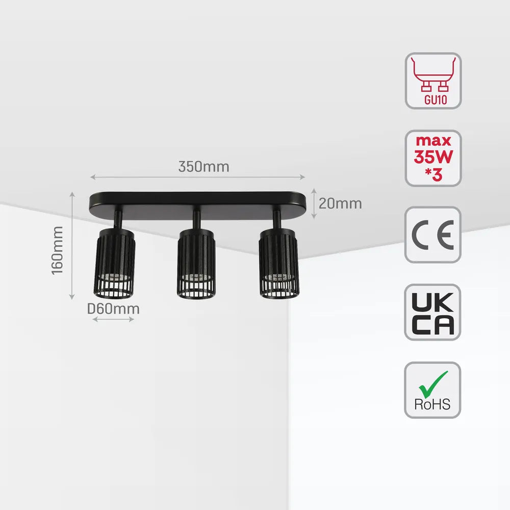 Size and technical specs of the Aria Cage-Bar Adjustable GU10 Spotlight-172-03157