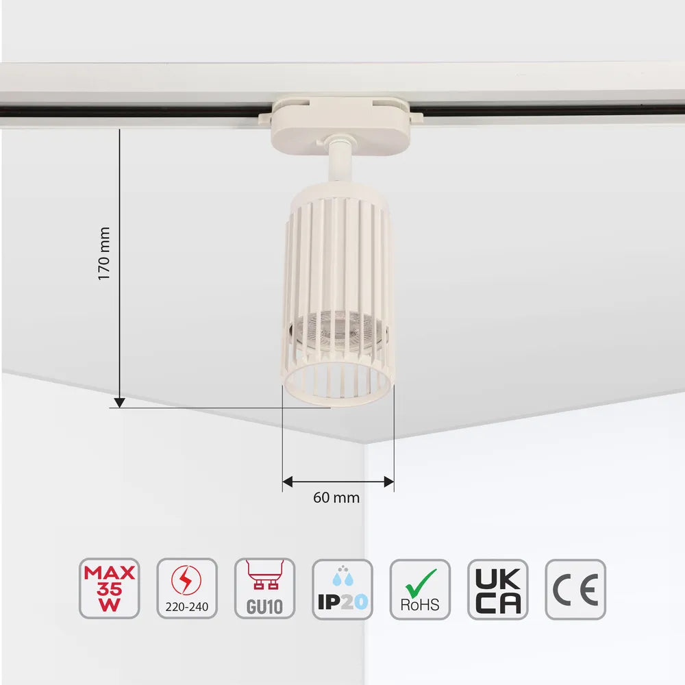 Size and technical specs of the Aria Cage-Bar GU10 Tracklight-174-03200