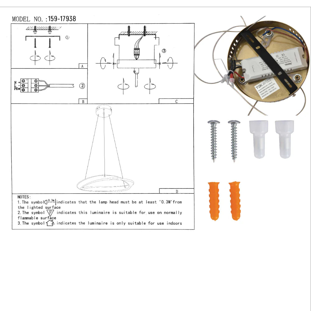 User manual for Artistic Arc LED Pendant Light | Full Bent Ring Design | Contemporary Elegance Ceiling Light | TEKLED 159-17938