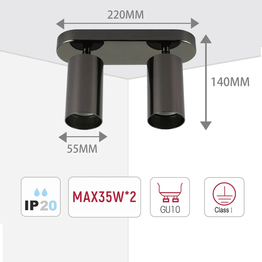 Size and technical specs of the Astra Pearl Grey Cylinder GU10 Spotlight-172-030392