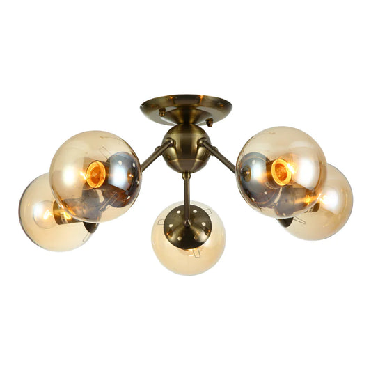 Atomic Elegance Brass & Amber Globe Light