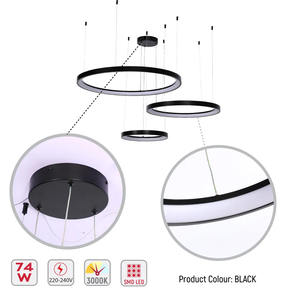 Details of the Aurora Flow Dynamic LED Modern Pendant Ceiling Light (Customisable 3 Rings, CCT Adjustable)-159-18169