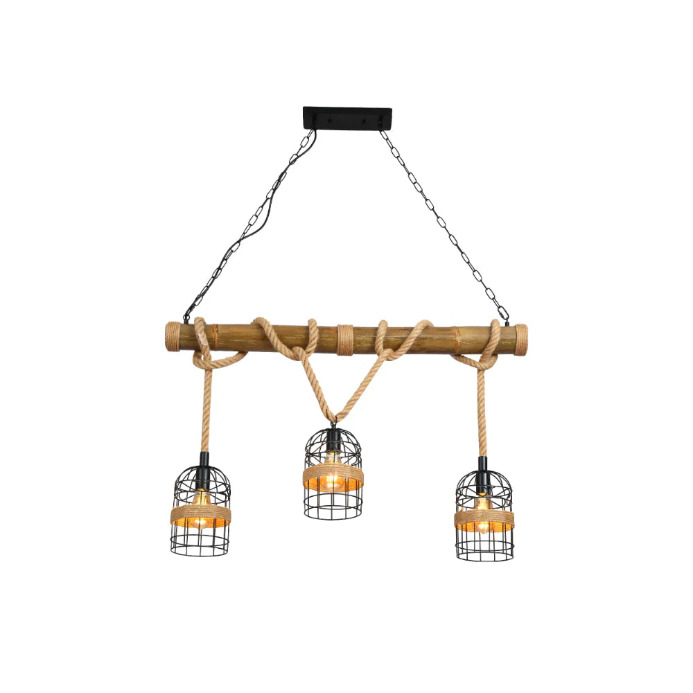 Main image of Bamboo and Hemp Rope Ceiling Light with Bird Nest Shades | TEKLED 150-18096