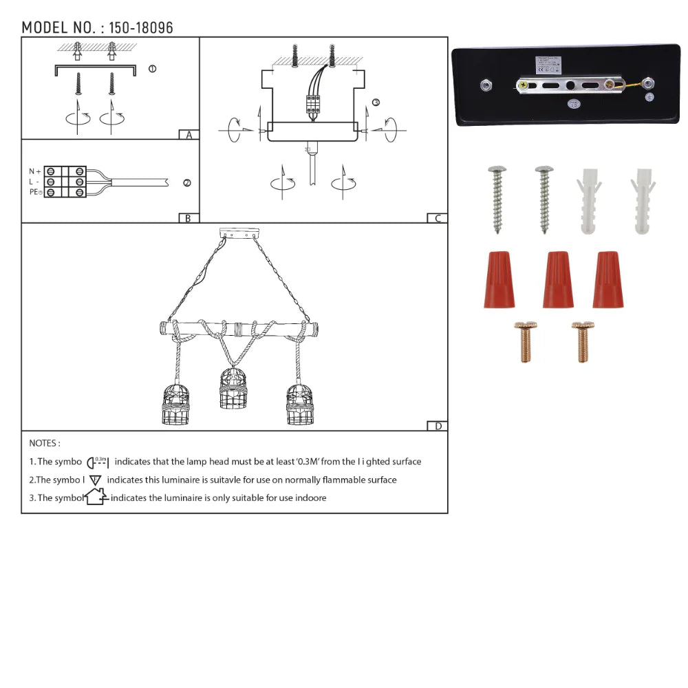 User manual for Bamboo and Hemp Rope Ceiling Light with Bird Nest Shades | TEKLED 150-18096