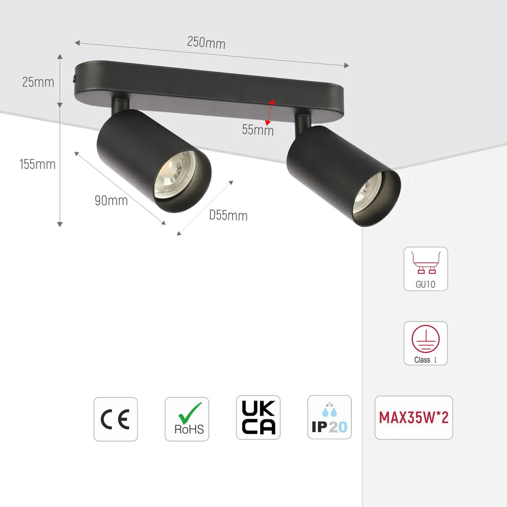 Size and technical specs of the Beam Cylinder GU10 Spotlight-172-03049