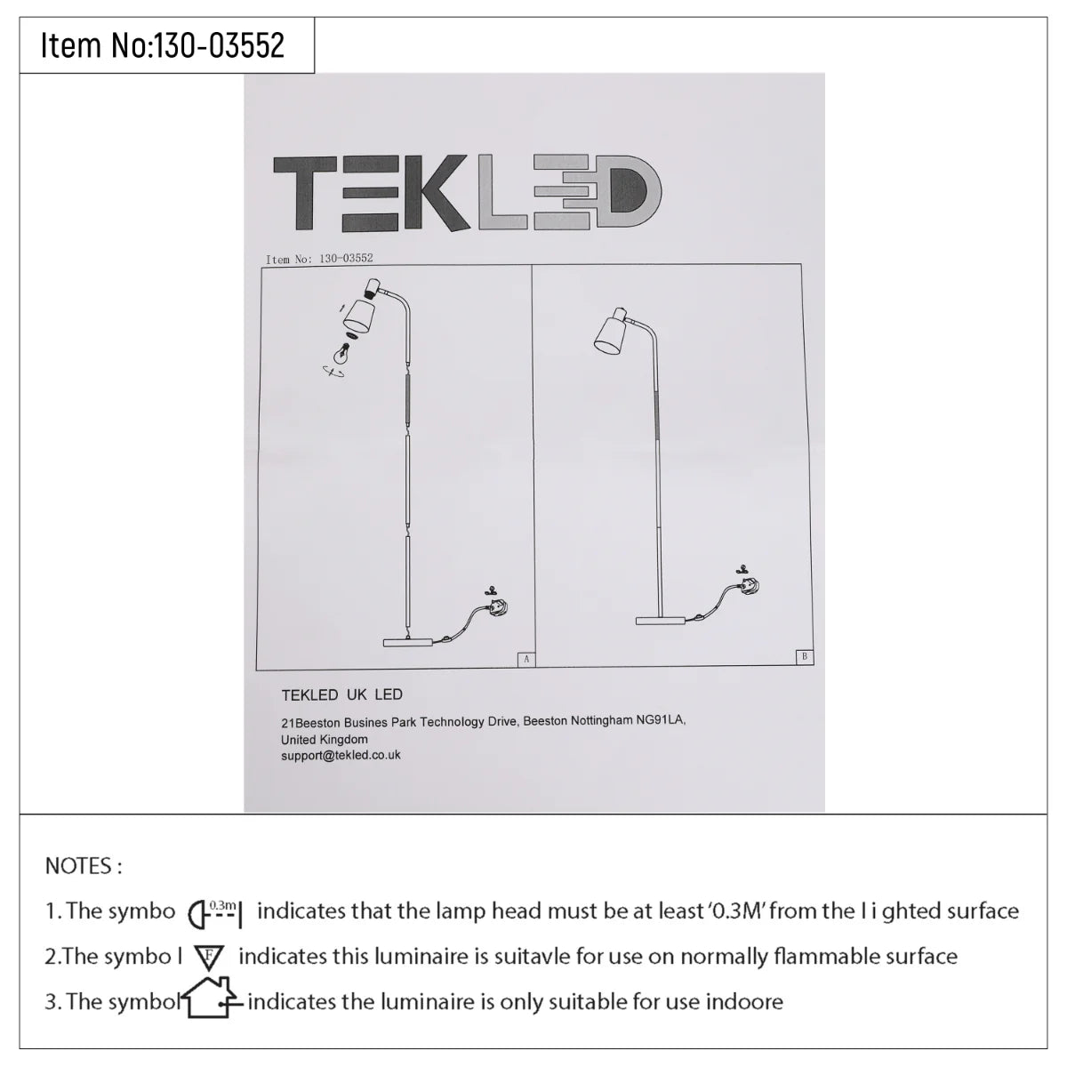 Technical specs of Bend Design Floor Lamp with Gold Accents - E27 130-03552