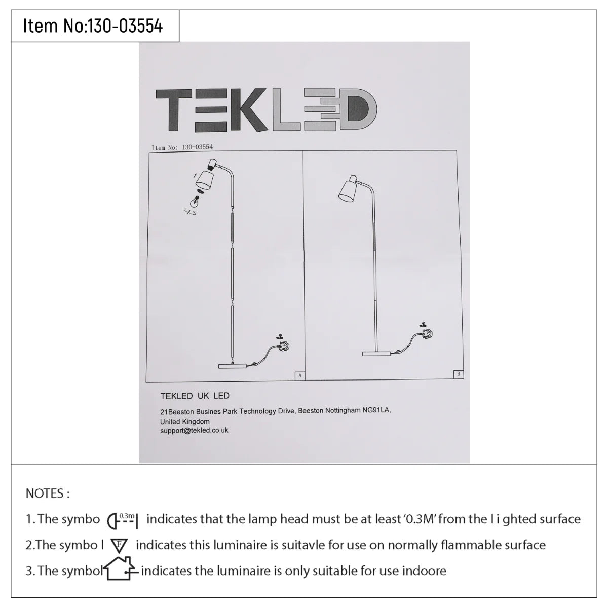 Technical specs of Bend Design Floor Lamp with Gold Accents - E27 130-03554