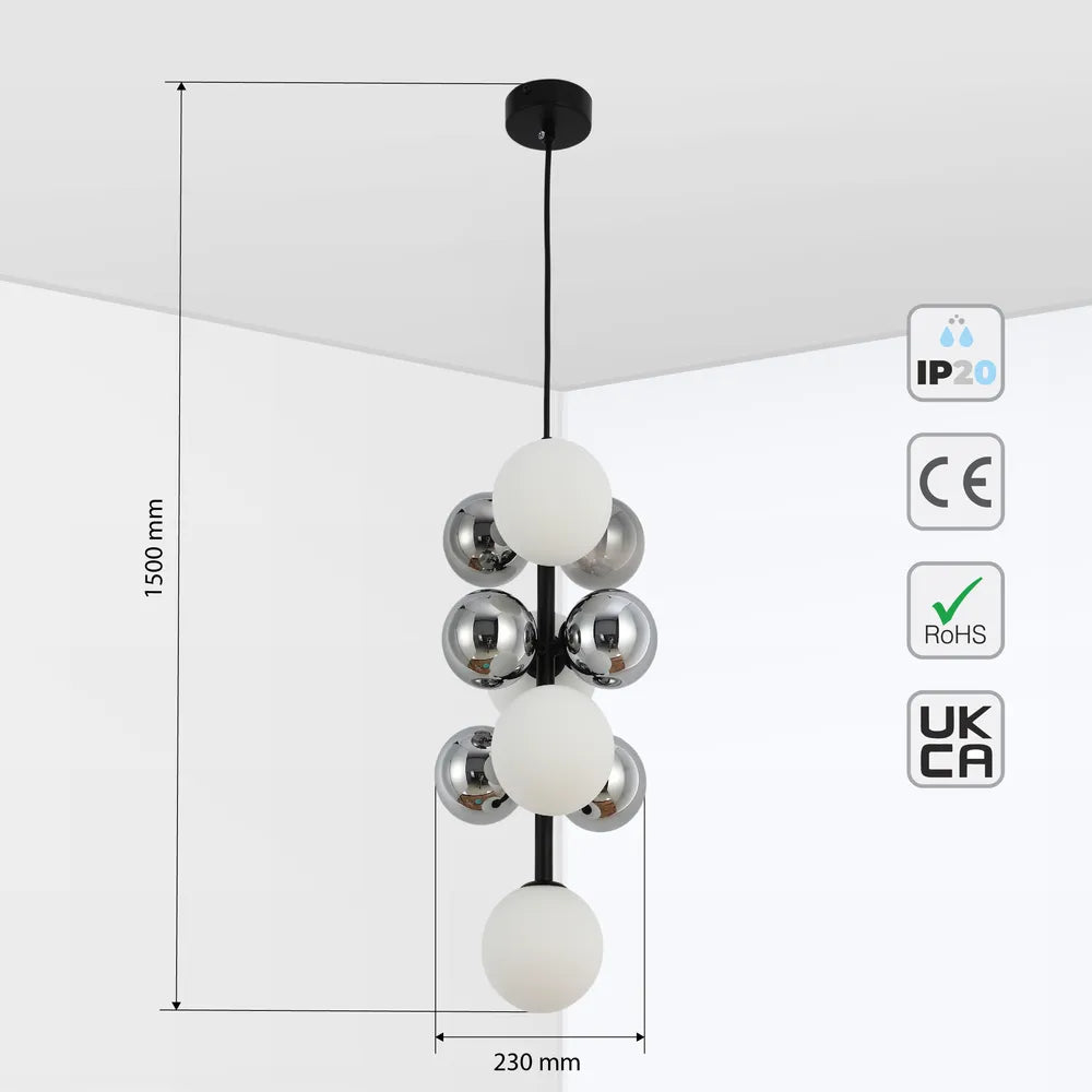 Size and technical specs of the Black Chandelier 68100-10 Milky+Smoke Glass 10xG9(TEKLED)-159-18284-159-18284