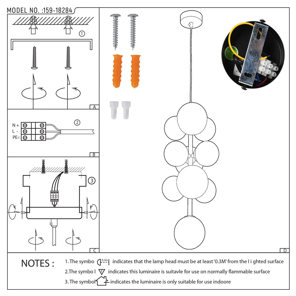 User manual for Black Chandelier 68100-10 Milky+Smoke Glass 10xG9(TEKLED)-159-18284-159-18284