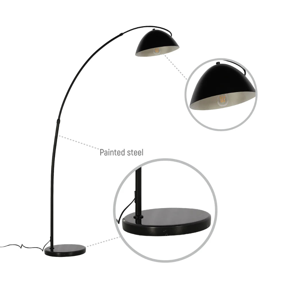 Black Elegance Curved Floor Lamp with Dome Shade