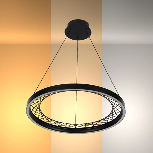 Black Lattice Circular Pendant Light - Single & Double Ring Options