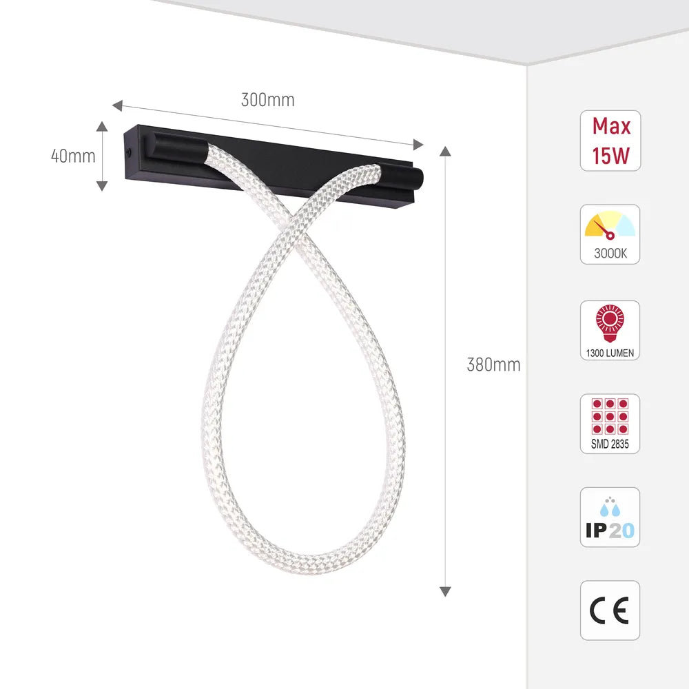 Size and technical specs of the Black LED Wall Light 39291 3000K(TEKLED)-151-20070-151-20070