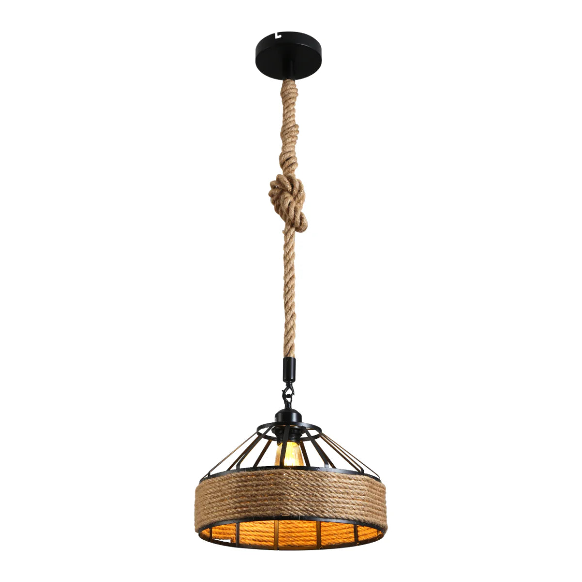 Black Metal Hemp Rope Cage Pendant Ceiling Light E27