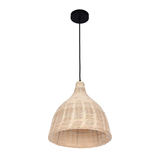 Black & Natural Woven Bamboo Pendant Light E27