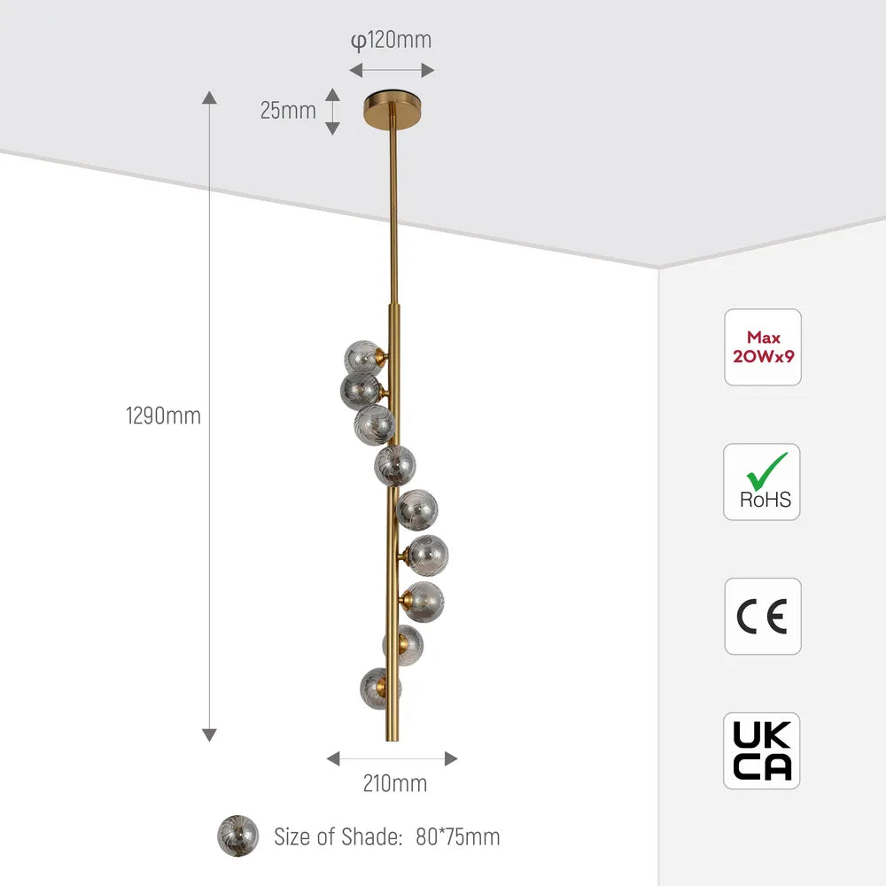 Size and technical specs of the Bronze Chandelier 66787B-9B Smoke Glass 9xG9(TEKLED)-159-18282-159-18282