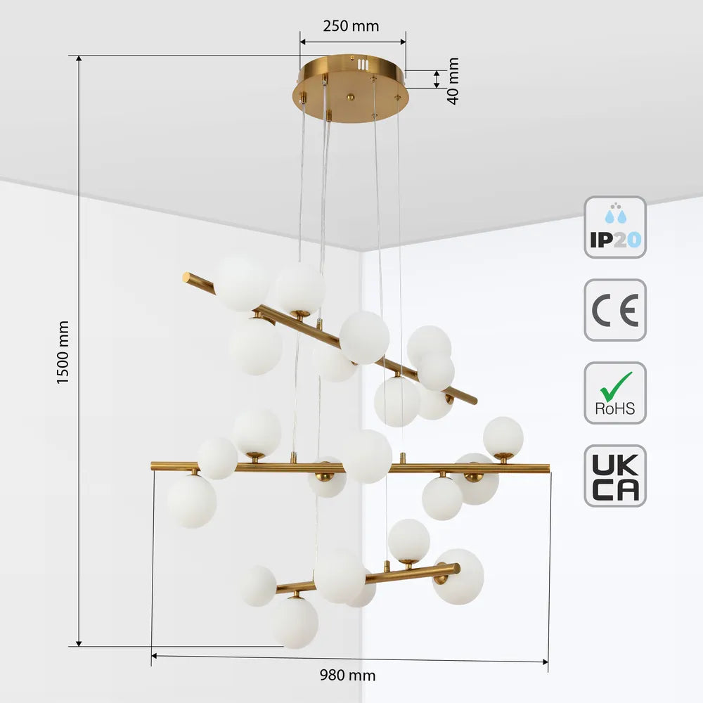 Size and technical specs of the Bronze Chandelier 67029-24 Milky Glass 24xG9(TEKLED)-159-18270-159-18270